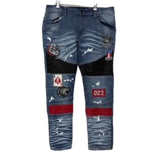 Copper Rivet Men's 38/32 Jeans Slim Fit Patched & Paint Splatter Streetwear‎